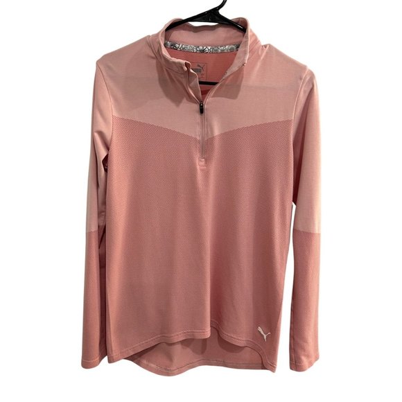Puma Womens Pink Quarter Zip Long Sleeve Activewear Top Size Large - Picture 1 of 7